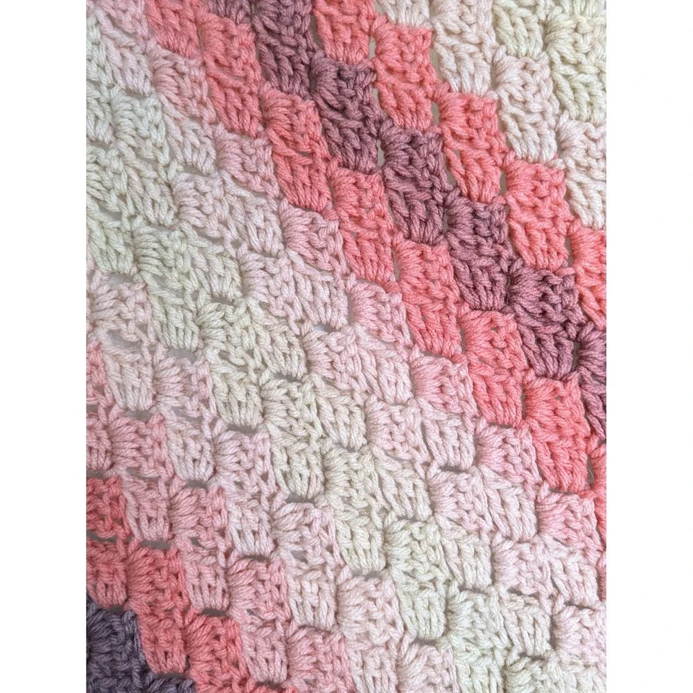 Handmade C2C Crochet Blanket‎ Throw Afghan Ombre Pink Cream Purple 40